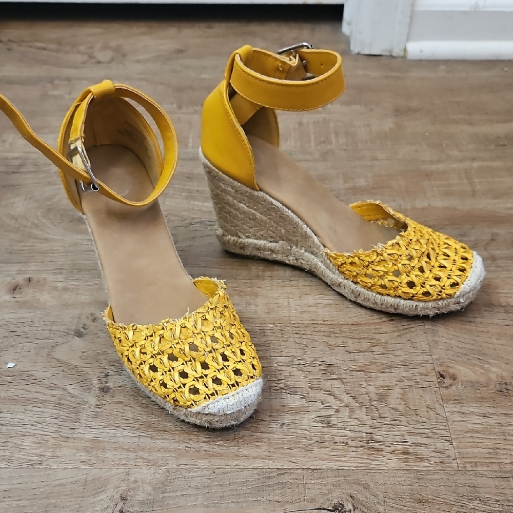 Yellow Woven Espadrille Wedge Sandals